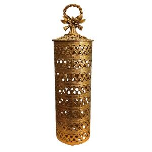 VTG Regency Gold Color Filigree Metal Hairspray‎ Cover Vanity Accessories Case